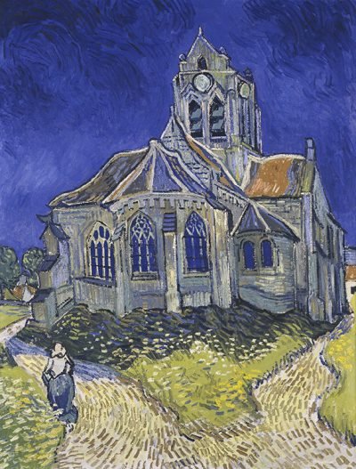 LaquePrint op hout - De kerk in Auvers-sur-Oise - Vincent van Gogh - 19,5 x 26 cm - bestelnummer: LP180